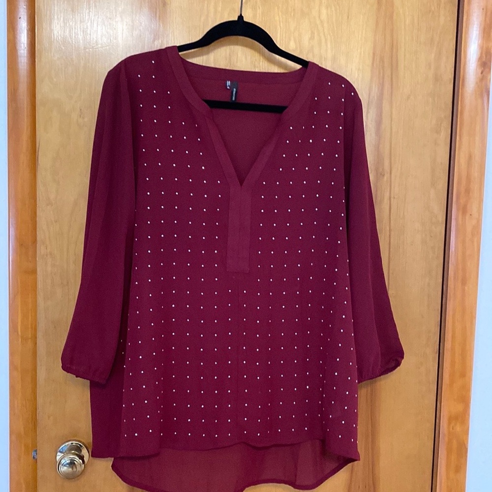 Long Sleeve Red Blouse with Sliver Studs